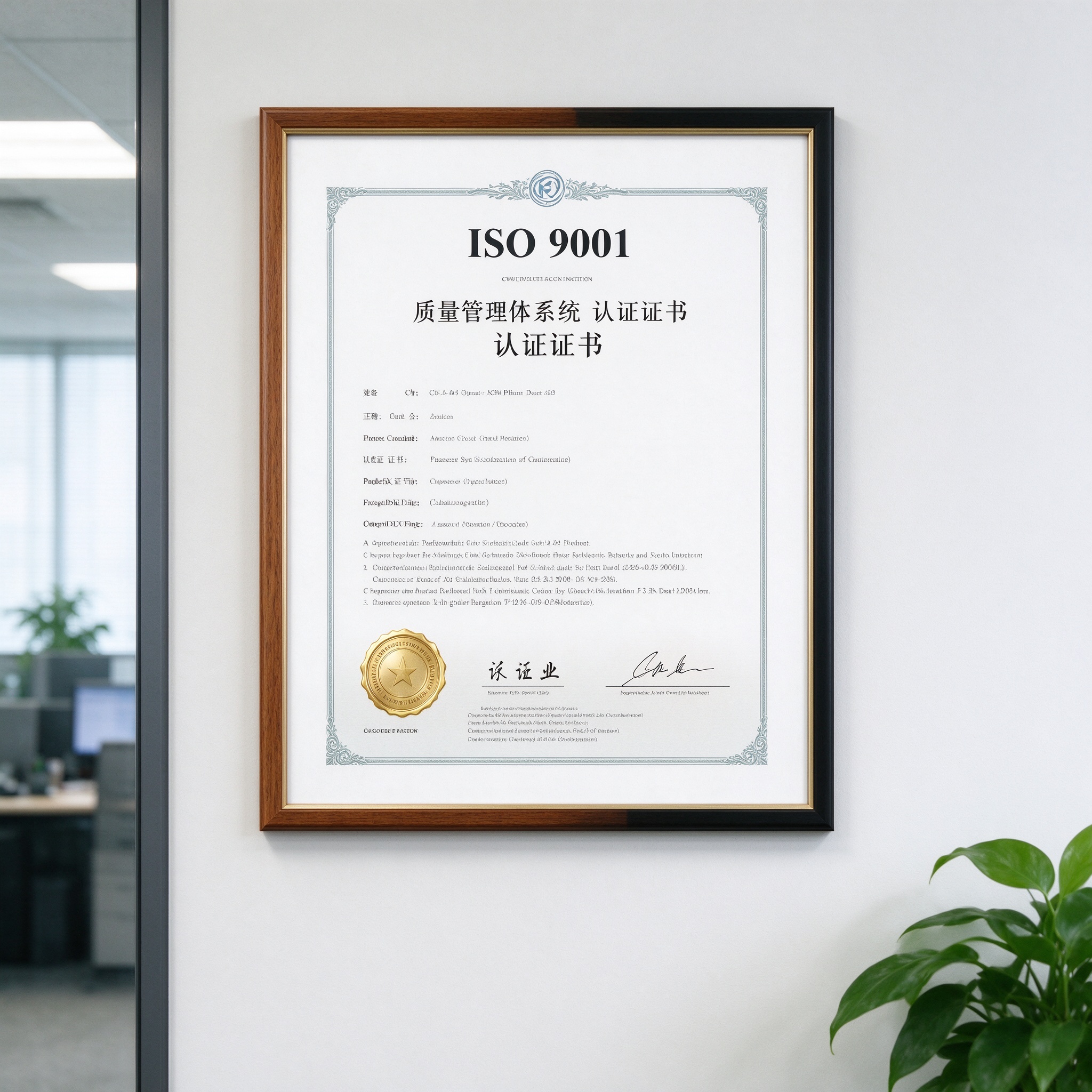 ISO 9001 quality management certificate