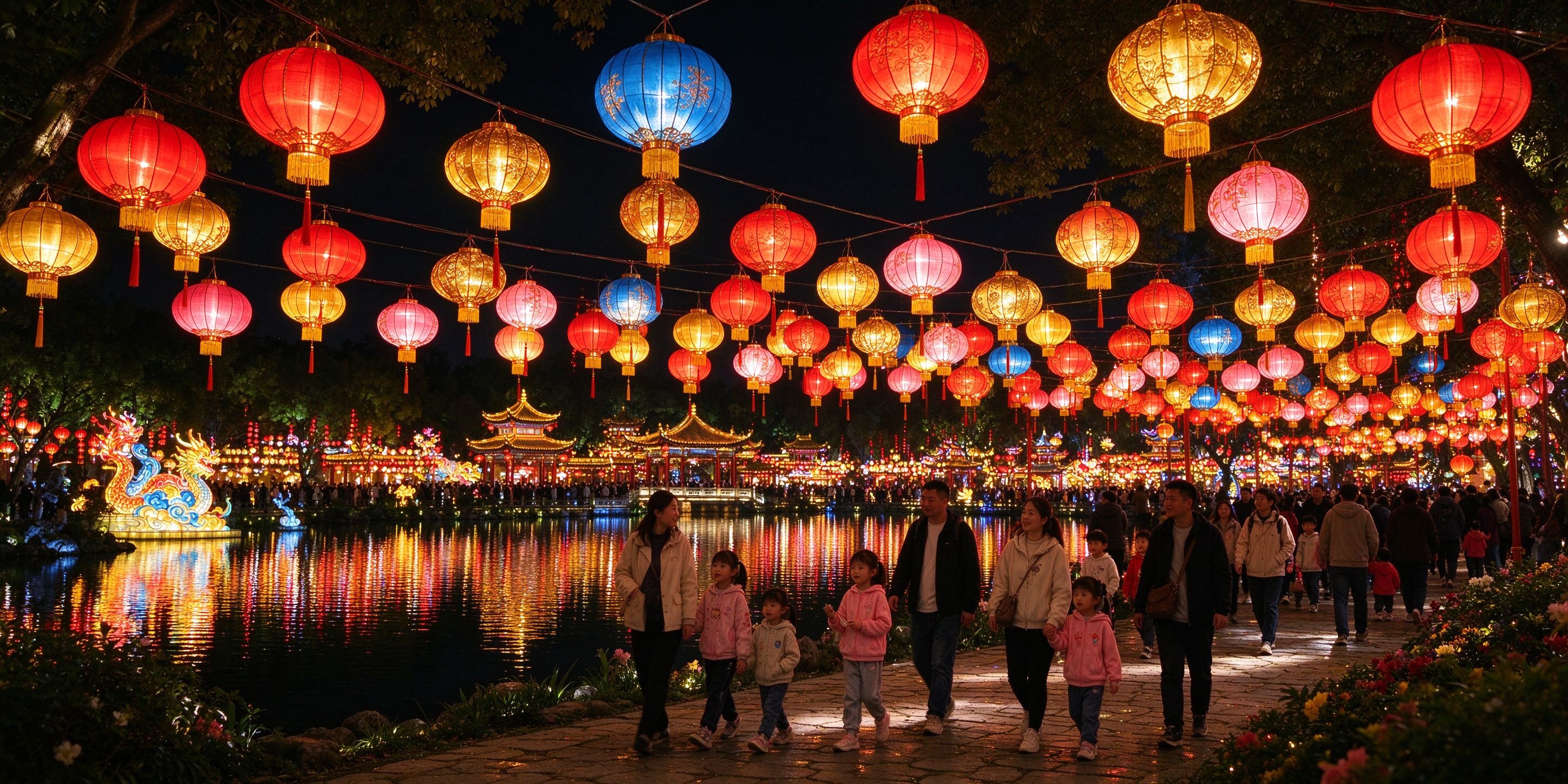 Completed lantern festival light display at night